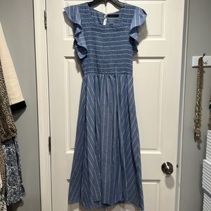 Light blue and white stripe summer linen dress